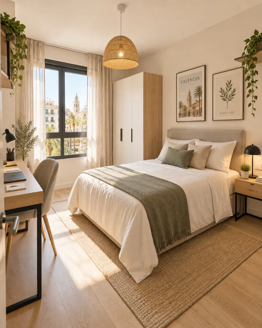 Habitación con escritorio gestionada por Moranza, lista para un estudiante